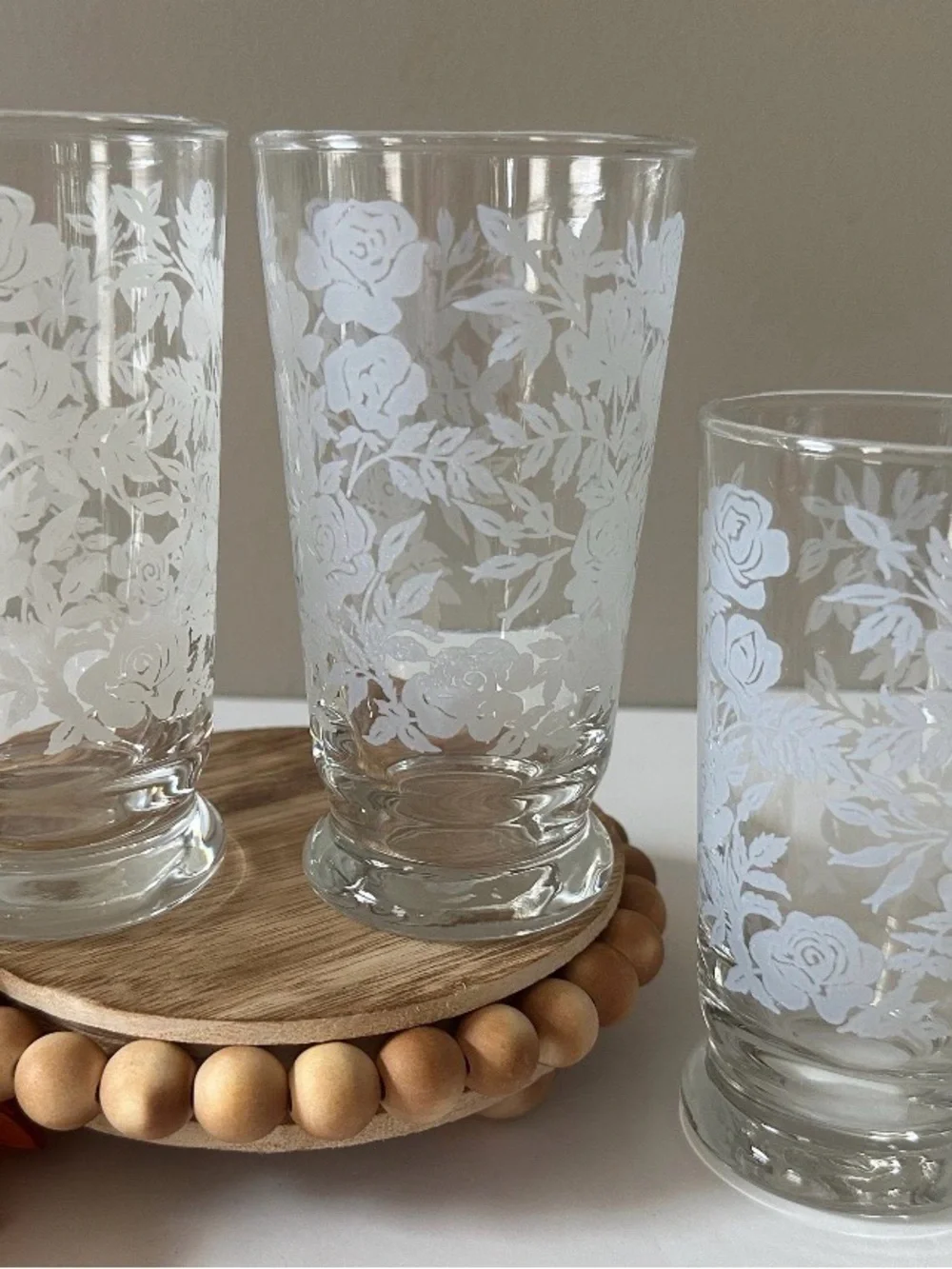 Mid-Century Vintage Libbey Glass Company White Roses Tumbler Glasses - Set of 6